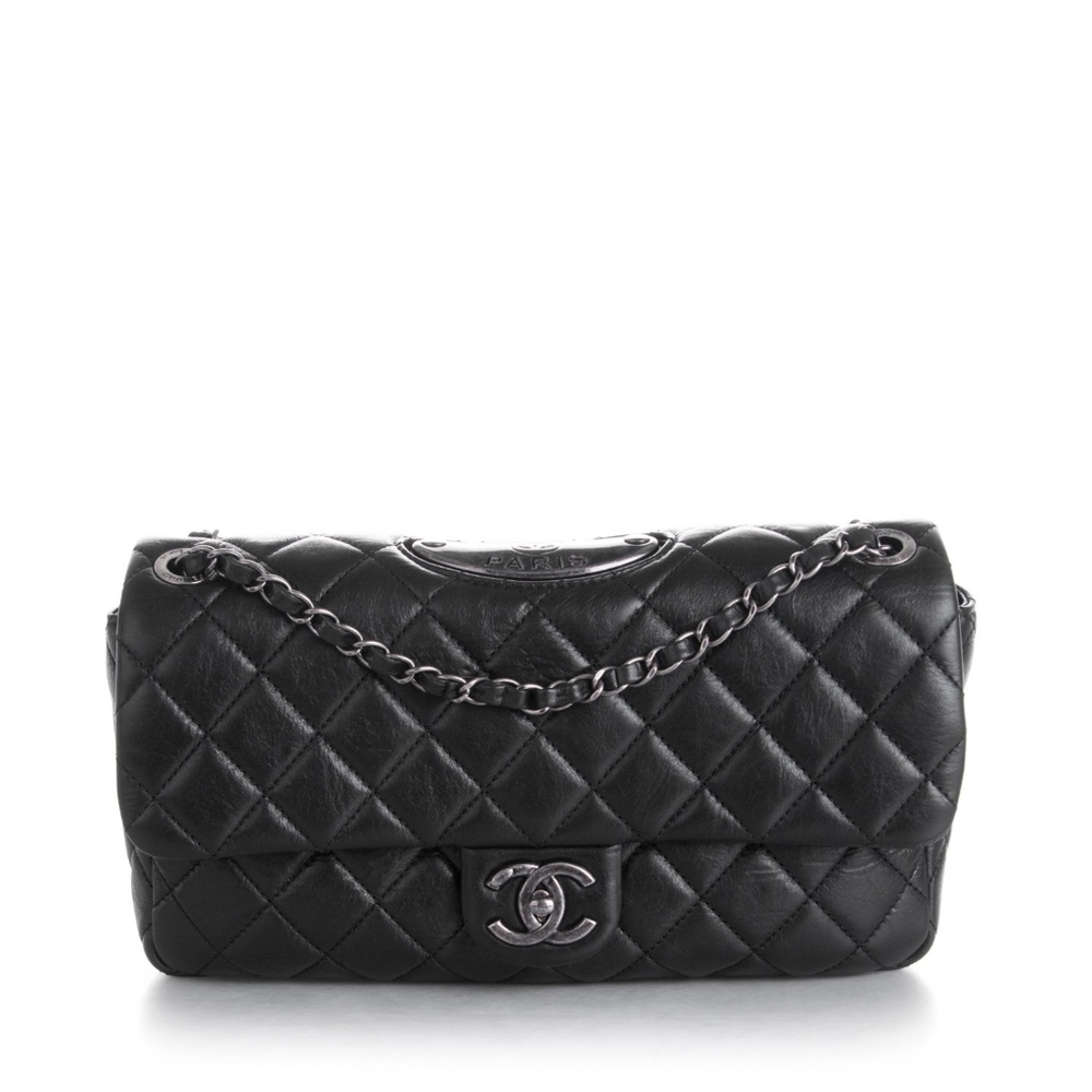CHANEL  Calfskin Quilted Large Single Flap Black